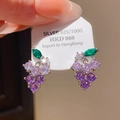 Grape-shaped 925 silver stud earrings with purple and green crystals held in hand - Silver-Green-Purple-Grape