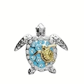 Two-tone sea turtle pendant featuring blue enamel and silver metal with a gold accent - Gold Color Pendant