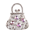 Vintage ασημί καρφίτσα τσάντα με λευκά στρασάκια και μεγάλους κρυστάλλους AB - Ασημί