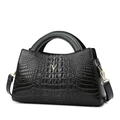 Schwarze Handtasche mit Krokodilprägung, goldener V-Deko und abnehmbarem Gurt - Einzelne Tasche / Schwarz