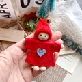 Handmade Christmas gnome boy doll with red knit hat and grey heart felt detail - Red Knit Hat Grey Heart Red Top Doll (A33)