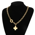 Collana in acciaio inossidabile dorato 18K con ciondolo a croce e chiusura a T - Collana Oro (KN202632-Z)