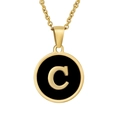Collana placcata in oro 18K con ciondolo tondo nero e lettera C dorata in 3D - Lettera C