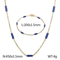 Titanium steel jewelry set featuring golden chains and blue cylindrical beads - Gold (Purple Beads)