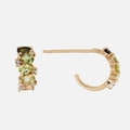 Golden semi-hoop earrings featuring gradient green birthstones and clear crystals - August