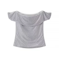 Top argento con spalle scoperte in tessuto a rete scintillante per un look elegante - XS / Argento