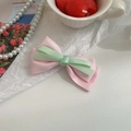 Pink and green satin bow hair claw clip with double-layer fabric and elegant knot - Pink Small Bow Duckbill Clip