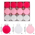 Set di 12 palline di Natale da 6cm in velluto rosso, rosa e bianco per decorazione albero - Set da 12/6cm / Rosso Rosa Bianco