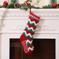 Knitted Christmas stocking with red, green and white wave pattern for festive decor - Style C Red Green White Wave Pattern