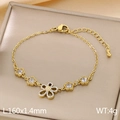 Gold hollow flower and star stainless steel bracelet with zircons on leather display - White Flower Style (KB185510-HM)