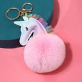 Llavero unicornio rosa brillante con pompón de peluche y encaje de arcoíris y clip - 8cm Encaje / Rosa