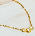 18K gold plated stainless steel necklace with three round bezel-set clear gemstones - Three Gemstones Style (HC-N40346)
