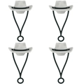 Set of 4 white silicone cowboy hat straw covers with black bands for 6-10mm straws - Set of 4 / Lanyard Cowboy Hat White