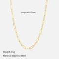 18K gold plated stainless steel paperclip chain necklace with detailed length and weight - Single Layer Necklace (No Pendant)