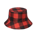 Close-up of red and black buffalo plaid fabric texture on a fisherman bucket hat - M / Red