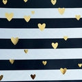 Gift wrapping paper with black and blue stripes featuring gold foil heart patterns - Striped Heart / 50*70CM