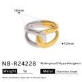 Detail of two-tone stainless steel ring showing size specs and waterproof features - Adjustable Open / Two Tone Intertwined Style (NB-R24228)