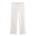Damenhose in Creme, hohe Taille, gerader Schnitt mit Goldknopf und Kontrastnähten - XS / Weiß