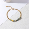 18K gold plated stainless steel bead bracelet with blue and yellow marble texture beads - Blue and Yellow