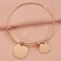 Adjustable rose gold wire bracelet with polished round and heart-shaped pendants - Rose Gold