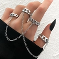 Juego de anillos punk plateados con diseño de cadena cubana y cadenas metálicas decorativas - J0544-F Estilo de cadena cubana / Juego de anillos de cadena cubana de plata
