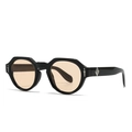 Retro-Sonnenbrille mit geometrischem schwarzem Rahmen, braunen Gläsern und Silberverzierung - C6 Schwarzer Rahmen Teebraune Gläser