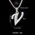 Polished stainless steel letter V pendant necklace with sparkling crystal rhinestones - Letter V + 70cm Chain