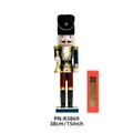 38cm wooden nutcracker soldier with horn in green uniform and red gift box - Pearlescent Bugler with Fur Hat