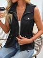 Dettaglio gilet utility nero con collo alto, zip frontale e coulisse regolabile in vita - S / Nero