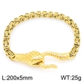 Chunky gold stainless steel box chain bracelet featuring a detailed snake head clasp - Gold Snake Head Box Chain (KB203291-Z)