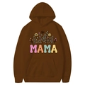 Dark brown Mama Est 2025 hoodie with floral art lettering and kangaroo pocket - Coffee