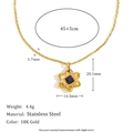Collar flor de acero inoxidable oro 18K con gema azul y especificaciones de tamaño - Collar de Flor de Piedra Natural Simple-Dorado