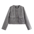 Grijze tweed damesjas met gouden knopen en borstzakken in een kort, modieus model - XS / Grijs