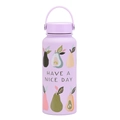 Botella deportiva 1L lila al vacío con estampado de aguacate y asa plegable - Lavanda Estampado de Frutas