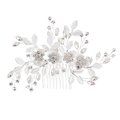 Silver bridal hair comb featuring crystal flowers and leaves on a white background - Silver Hair Comb