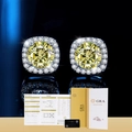 Orecchini a perno in moissanite gialla con halo, certificato GRA e tessera nera - Argento 925 / Orecchini moissanite gialli da 50 punti