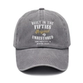 Dark gray washed cotton baseball cap with vintage American style typography on the front - L (58-60cm/Adjustable) / Washed Dark Grey (Built in the Fifties)
