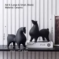 Minimalist black ceramic horse statues set for Nordic style home shelf decoration - Small Round Horse Set 6 (Black S+Black L)