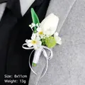 White tulip and daisy boutonniere for wedding suit with ribbon, size 8x11cm - Tulip Boutonniere Style 2