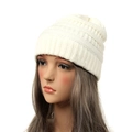 Winter knitted beanie in cream white featuring thick ribbed cuff for women - White