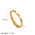 Detail view of gold ring with 20.8mm diameter, 2mm width, and 1.1g weight specs - US 6 / Three Stones Wide Band Style (TR4368)