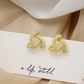 Gold geometric triangle stud earrings with small white pearls and sparkling rhinestones - E1869 Gold Geometric Triangle Pearl