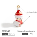 Festive snowman jewelry pendant in white and red enamel with golden alloy trim - Cute Snowman (PJ92547)