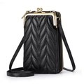 Mini borsa a tracolla in pelle PU nera con motivo a foglie trapuntate e telaio in metallo - Nero