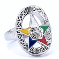 Anello stella in acciaio inossidabile argento con smalto colorato e segno centrale - US 7 / Smalto Stella Colorata Argento
