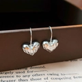 Vintage silver heart drop earrings with polished metallic finish and elegant design - Real Gold Plated Silver-Color Wrinkled Heart Ear Hooks