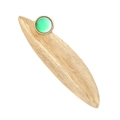 Golden leaf brooch with emerald green cat eye gemstone and detailed vein texture - 19# Green Leaf