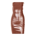 Detail of glossy brown faux leather strapless bodycon dress with textured finish - S / Brown