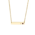Golden horizontal bar necklace with heart engraving and purple February birthstone charm - Gold Style with Purple Stone (KN202638-KFC)