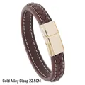 Brown braided leather bracelet for men with gold magnetic alloy buckle 22.5cm - 22.5CM / Brown Gold Buckle